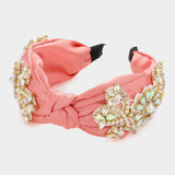 Pearl Stone Embellished Flower Burnout Knot Headband - Madeline Love - Flyclothing LLC