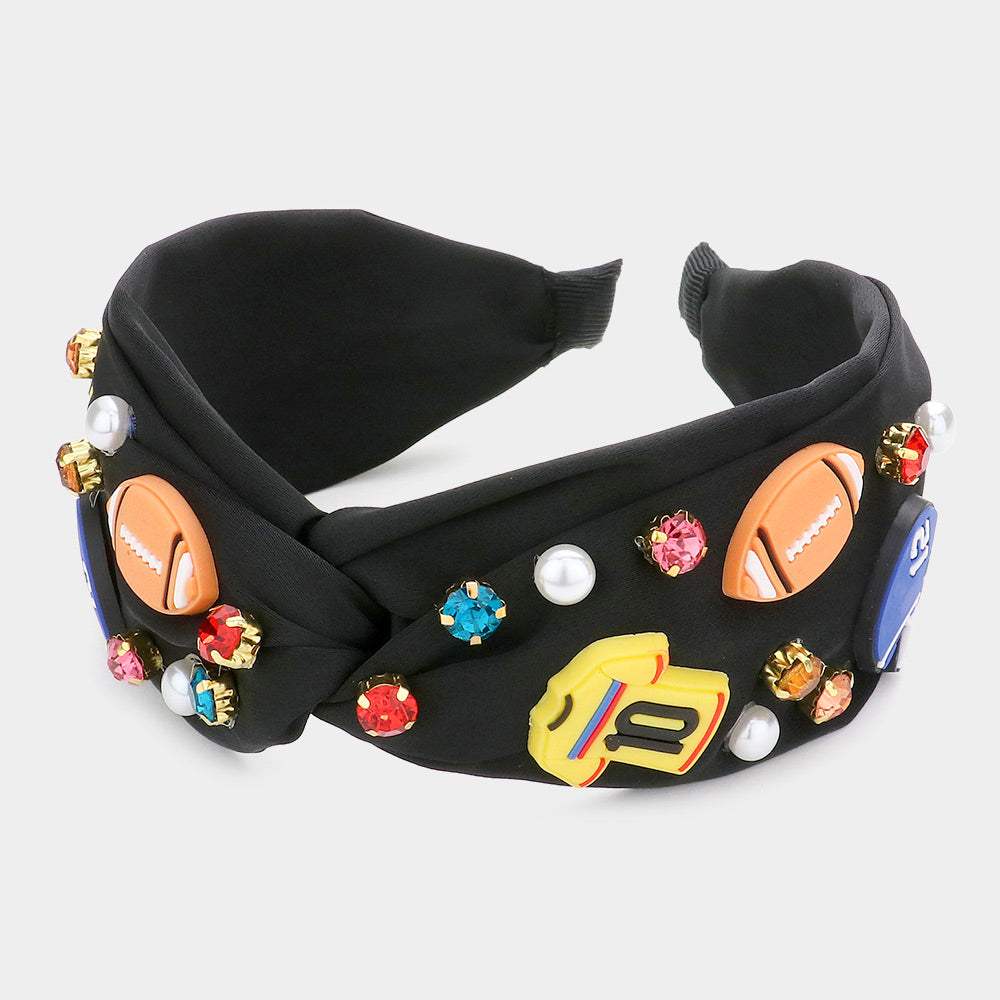 Pearl Stone Football Embellished Twisted Headband - Madeline Love - Flyclothing LLC