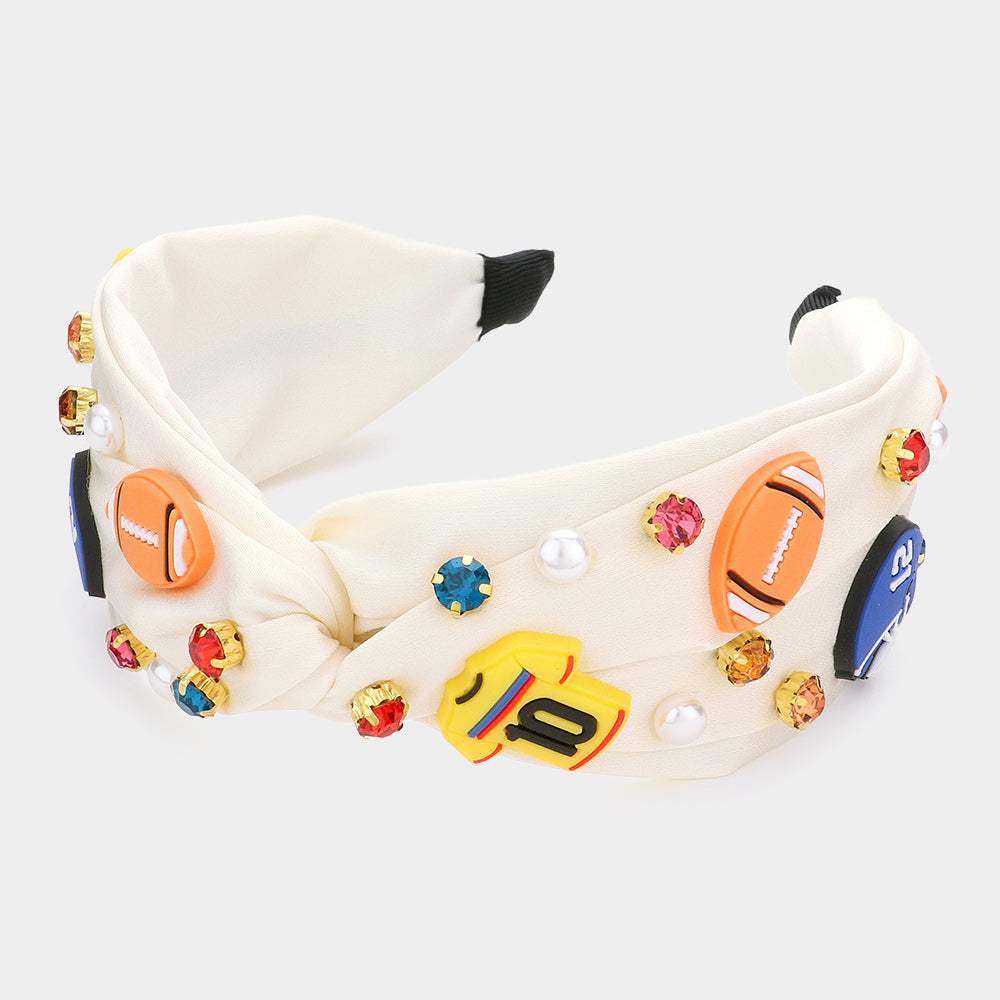 Pearl Stone Football Embellished Twisted Headband - Madeline Love - Flyclothing LLC