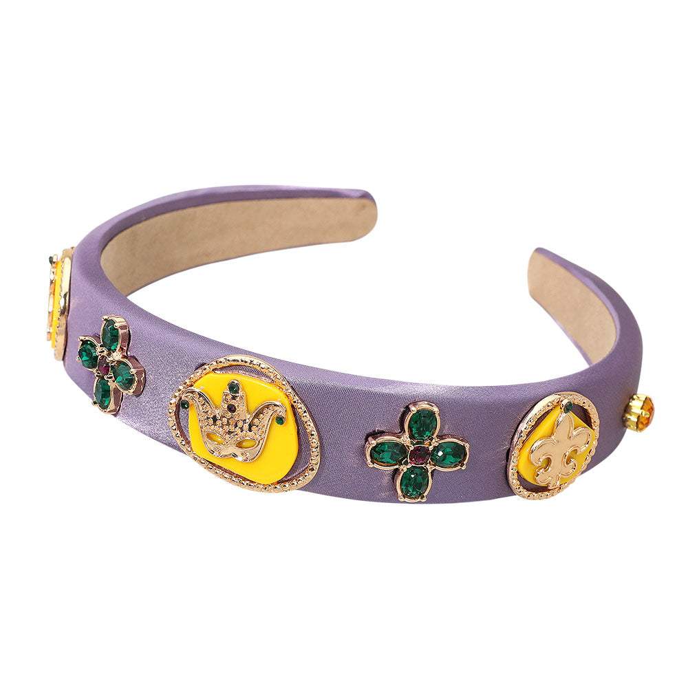 Mardi Gras Fleur de Lis Crown Gemstone Charm Embellished Headband - Madeline Love - Flyclothing LLC