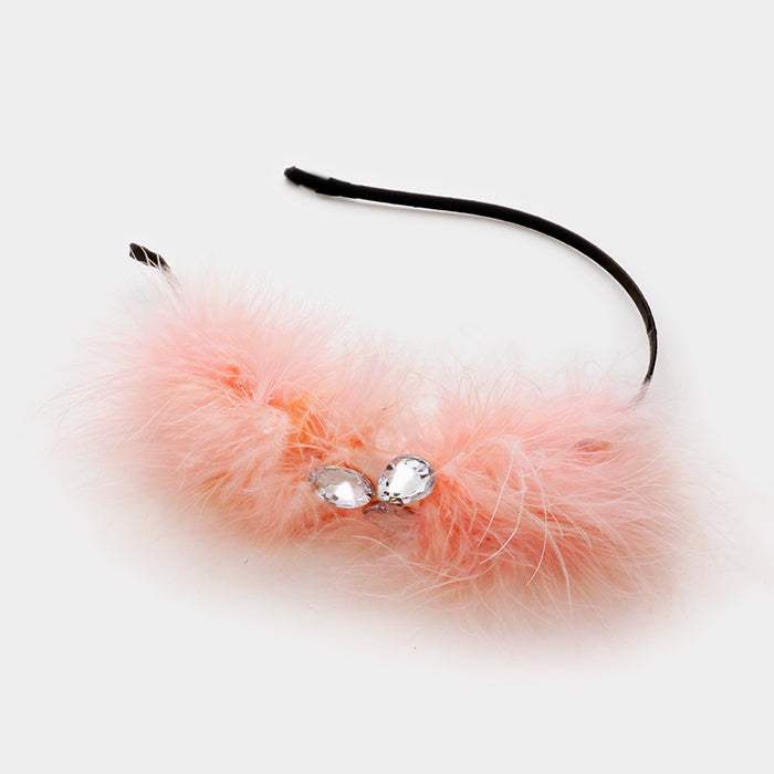 Pom pom fur & crystal headband - Madeline Love - Flyclothing LLC