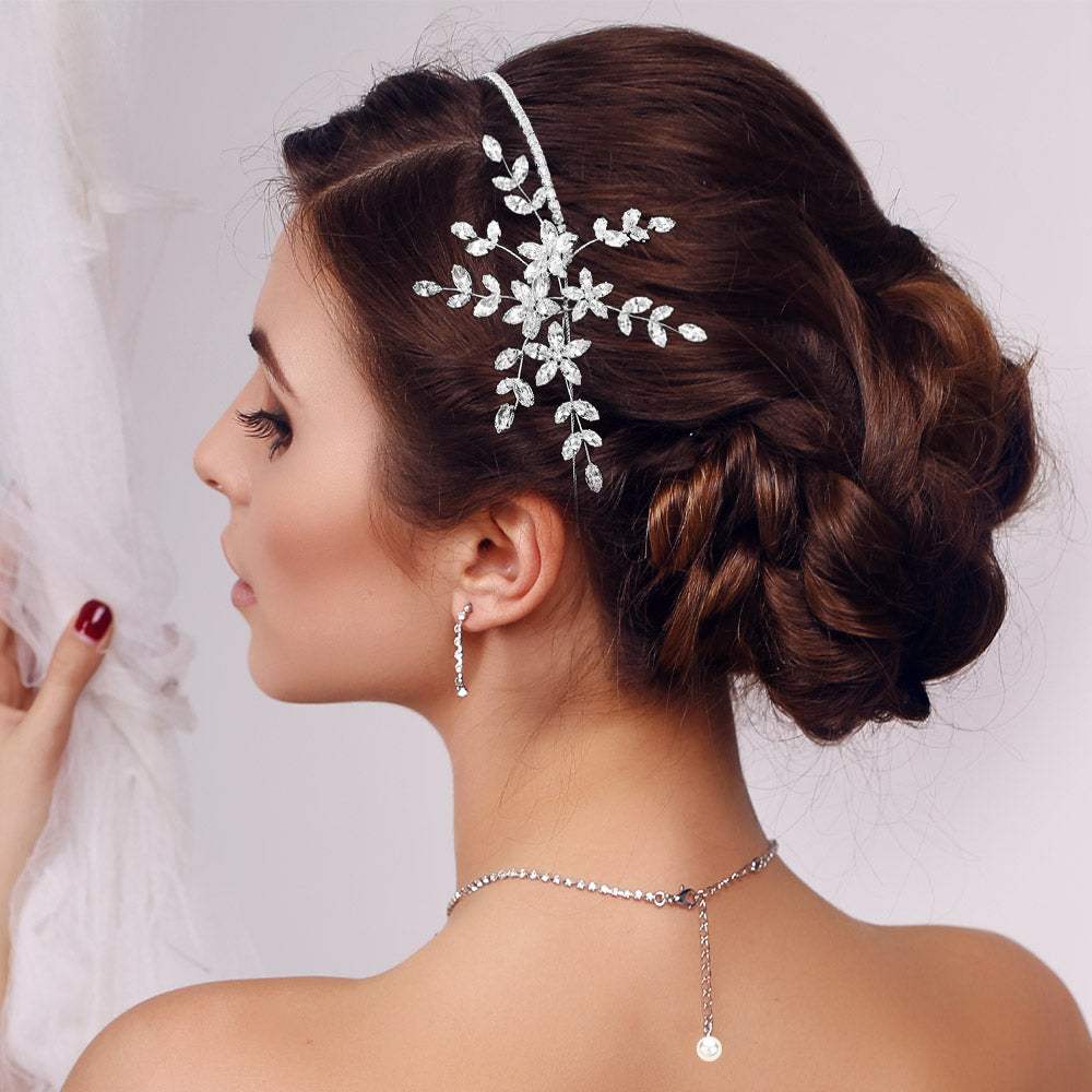 Elegant Crystal Floral Hair Vine Bridal Headpiece Headband - Madeline Love - Flyclothing LLC