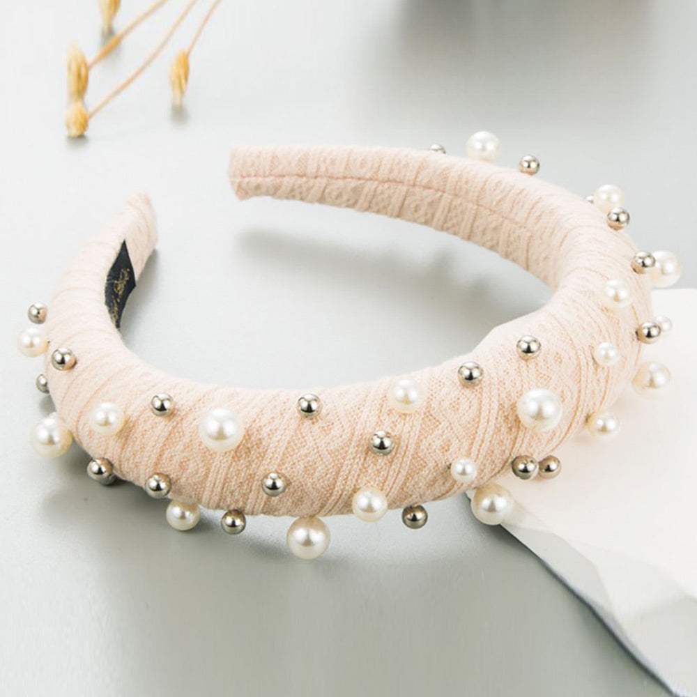 Pearl Metal Ball Embellished Padded Headband - Madeline Love - Flyclothing LLC