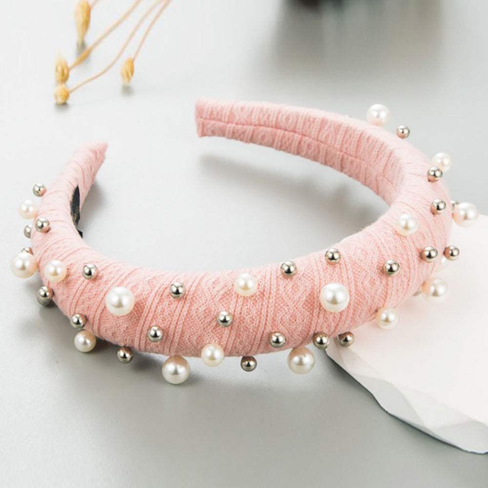 Pearl Metal Ball Embellished Padded Headband - Madeline Love - Flyclothing LLC