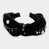 Pearl Round Stone Metal Star Embellished Knot Burnout Headband - Madeline Love - Flyclothing LLC