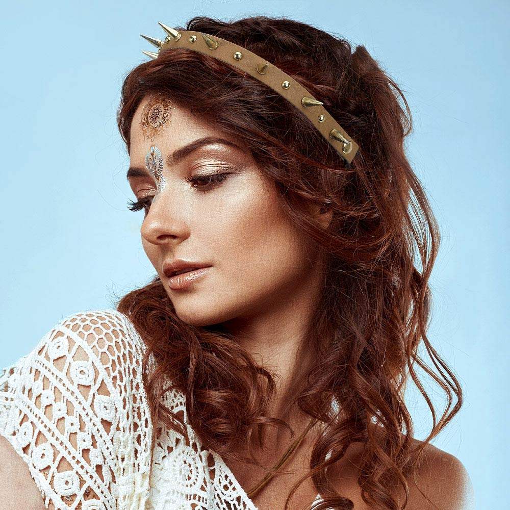 Metal Spike Studded Faux Leather Stretch Headband - Madeline Love - Flyclothing LLC