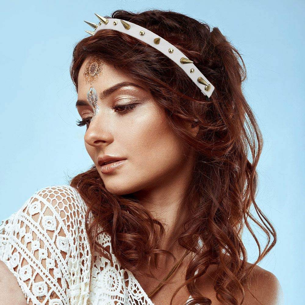 Metal Spike Studded Faux Leather Stretch Headband - Madeline Love - Flyclothing LLC
