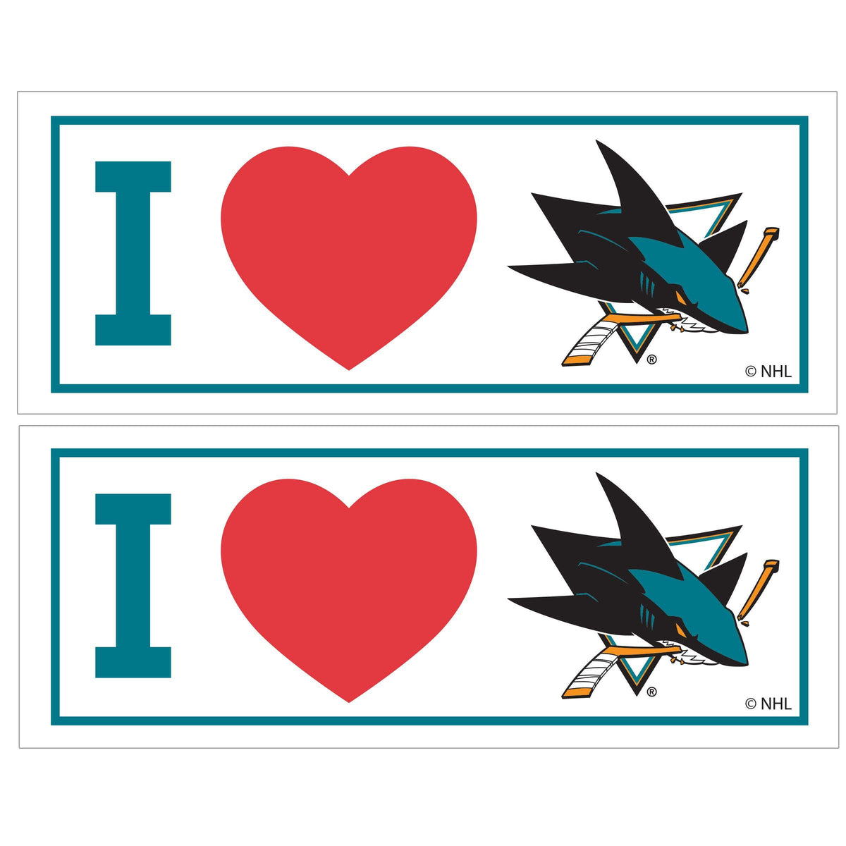 San Jose Sharks® I Heart Bumper Style Decal, 2 pack - Siskiyou - Flyclothing LLC