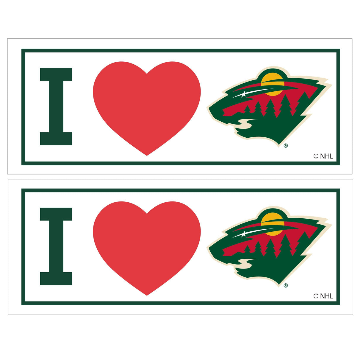Minnesota Wild® I Heart Bumper Style Decal, 2 pack - Siskiyou - Flyclothing LLC
