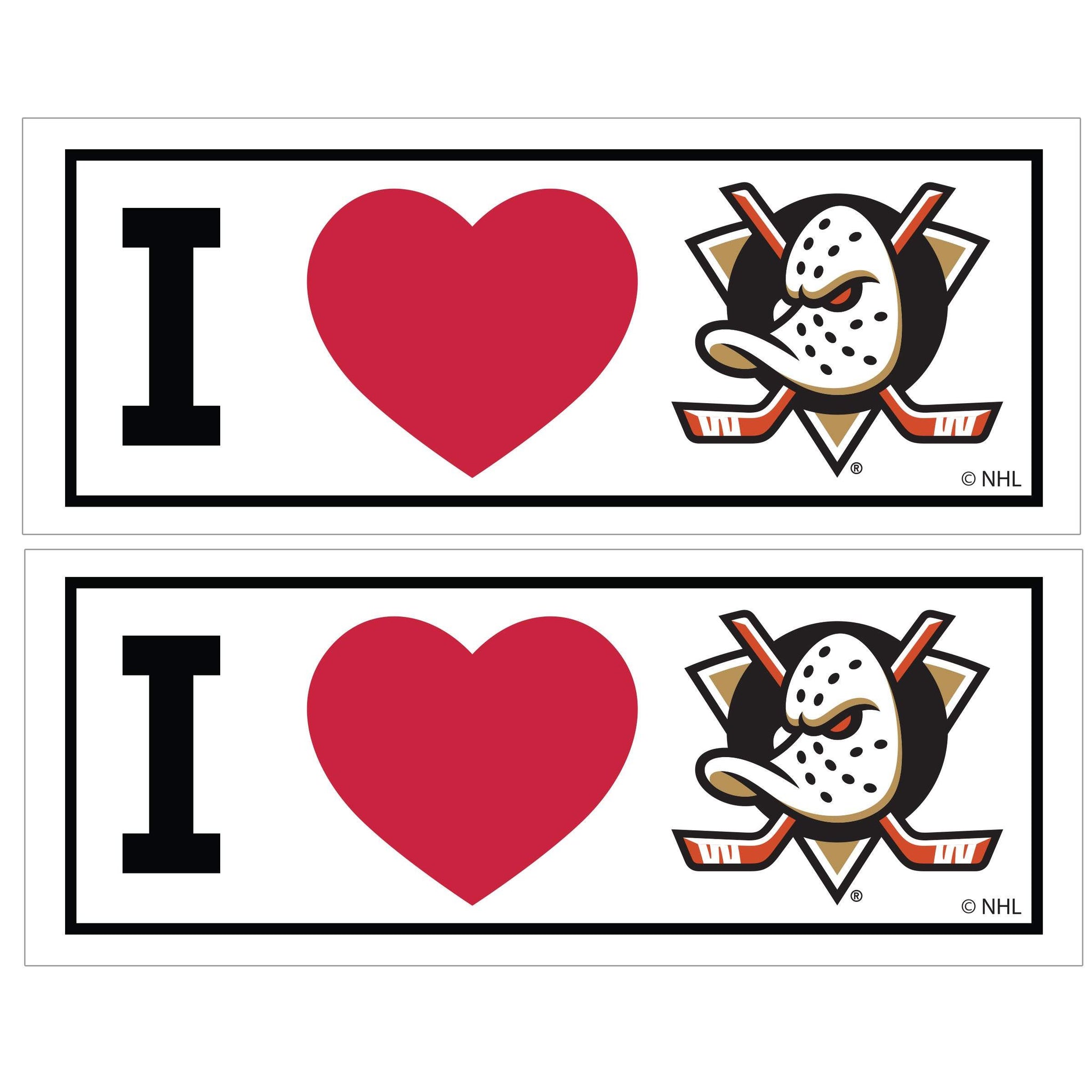 Anaheim Ducks® I Heart Bumper Style Decal, 2 pack - Siskiyou - Flyclothing LLC
