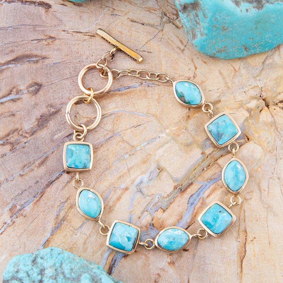 Genuine Blue Turquoise Hammered Golden Link Bracelet - Barse Jewelry - Flyclothing LLC