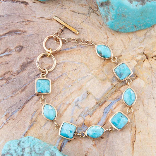 Genuine Blue Turquoise Hammered Golden Link Bracelet - Barse Jewelry - Flyclothing LLC