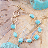 Genuine Blue Turquoise Hammered Golden Link Bracelet - Barse Jewelry