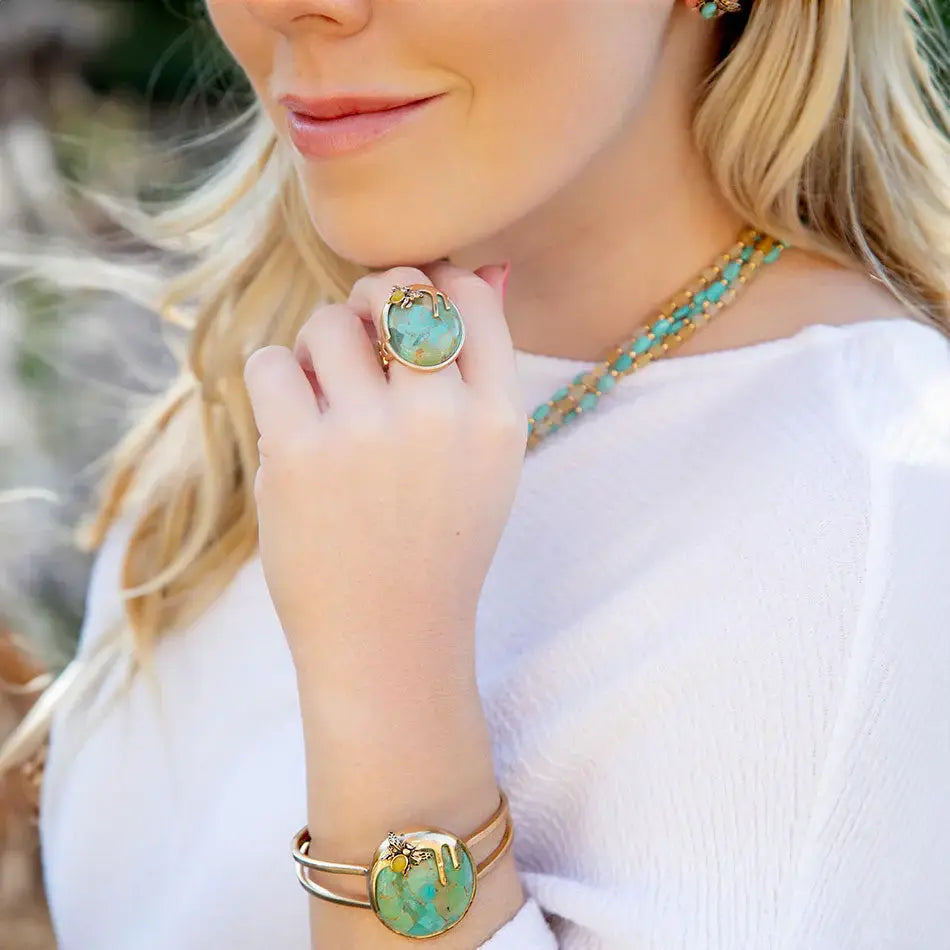 Honey Bee Blue Turquoise Golden Cuff Bracelet - Barse Jewelry - Flyclothing LLC