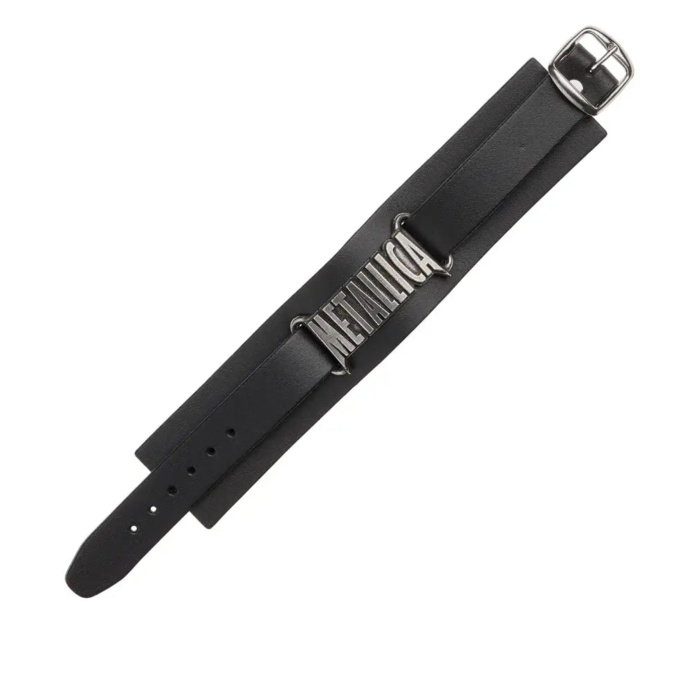 Alchemy Metallica Logo Leather Wriststrap Bracelet - Alchemy Gothic - Flyclothing LLC