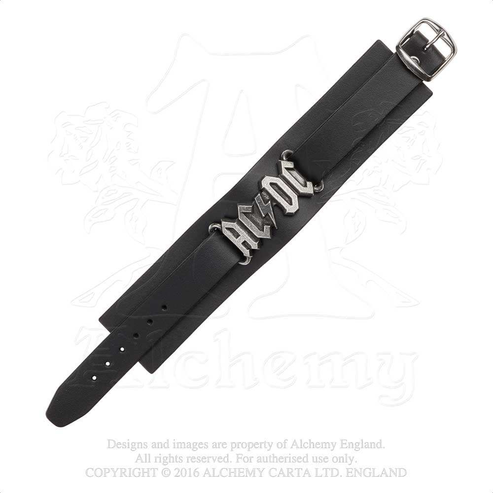 Alchemy Rocks AC/DC: logo leather wriststrap - Alchemy Gothic - Flyclothing LLC