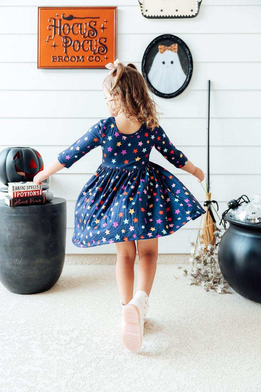 Halloween Stars 3/4 Sleeve Pocket Twirl Dress - Mila & Rose ® - Flyclothing LLC