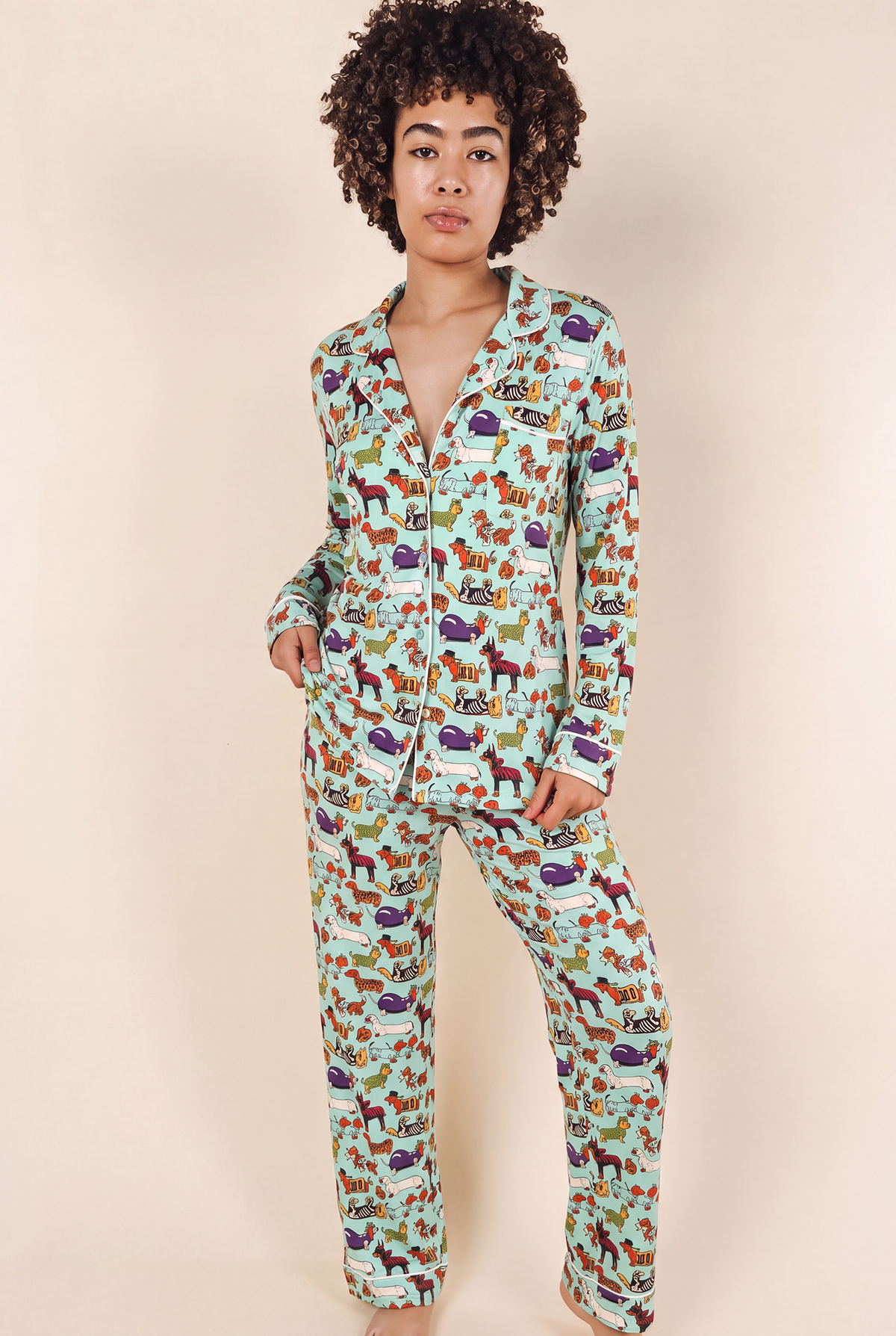 The Halloweenies | Halloween Dogs SleepDeep™ Women’s Long Sleeve Pajama Set - Shinesty - Flyclothing LLC