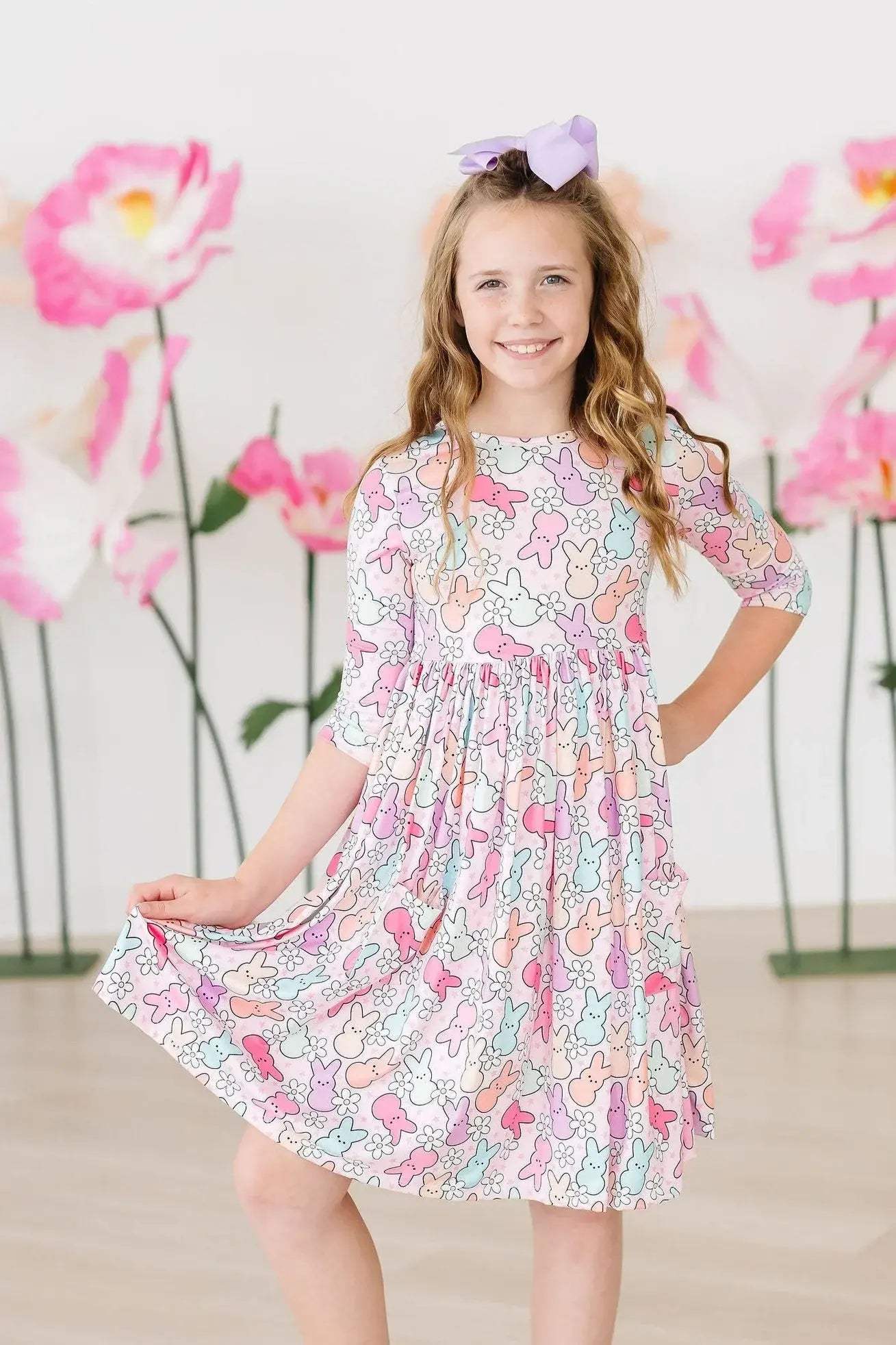 Hangin with my Peeps 3/4 Sleeve Pocket Twirl Dress - Mila & Rose ® - Flyclothing LLC