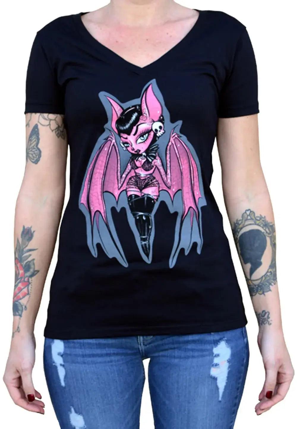 Black Market Art Company Hanging Around Women's V-Neck T-Shirt - Black Market Art Company - Flyclothing LLC