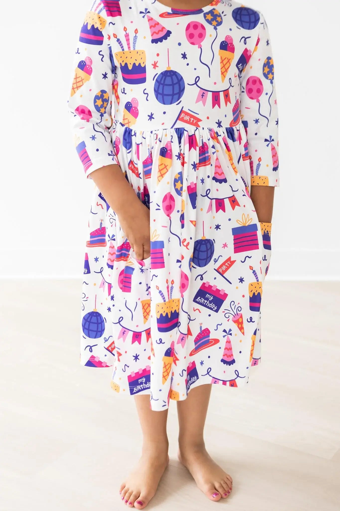 Happy Birthday 3/4 Sleeve Pocket Twirl Dress - Mila & Rose ® - Flyclothing LLC