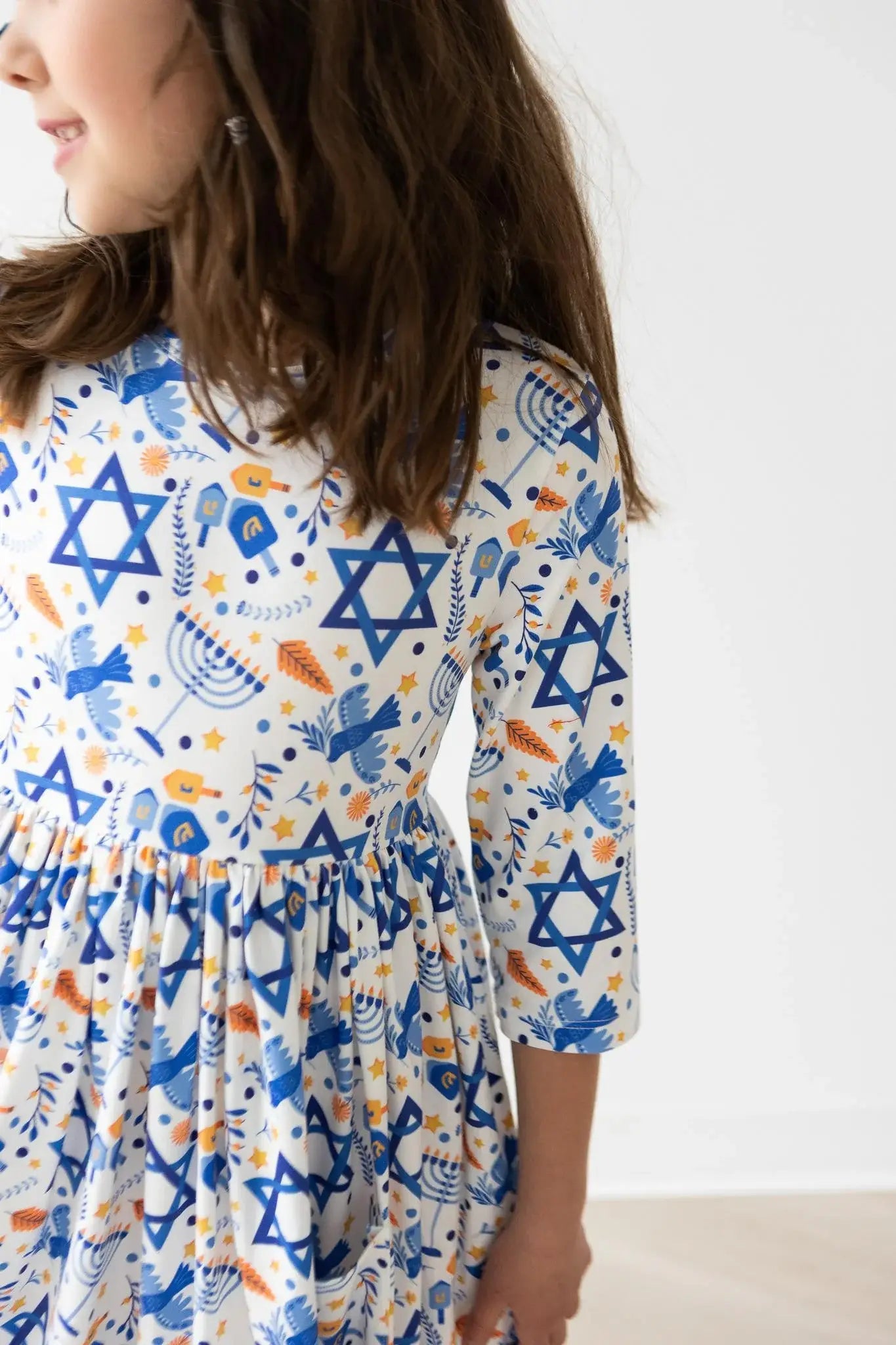 Happy Hanukkah 3/4 Sleeve Pocket Twirl Dress - Mila & Rose ® - Flyclothing LLC