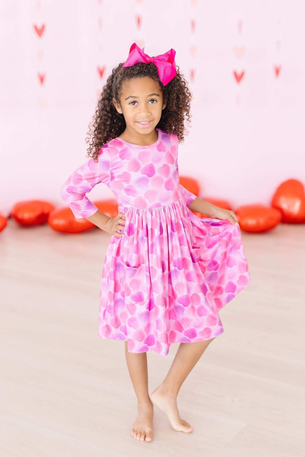 Happy Heart Day 3/4 Sleeve Pocket Twirl Dress - Mila & Rose ® - Flyclothing LLC