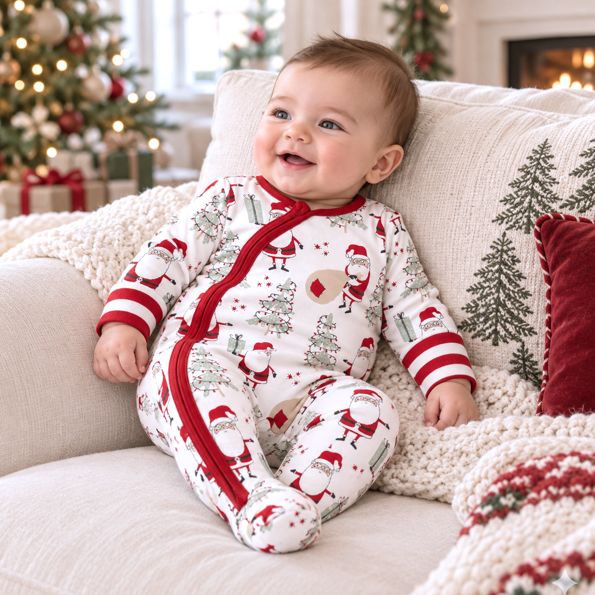 Christmas Santa Bamboo Footed Zipper Romper
