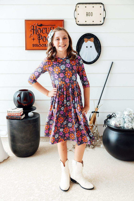Haunted Garden 3/4 Sleeve Pocket Twirl Dress - Mila & Rose ® - Flyclothing LLC