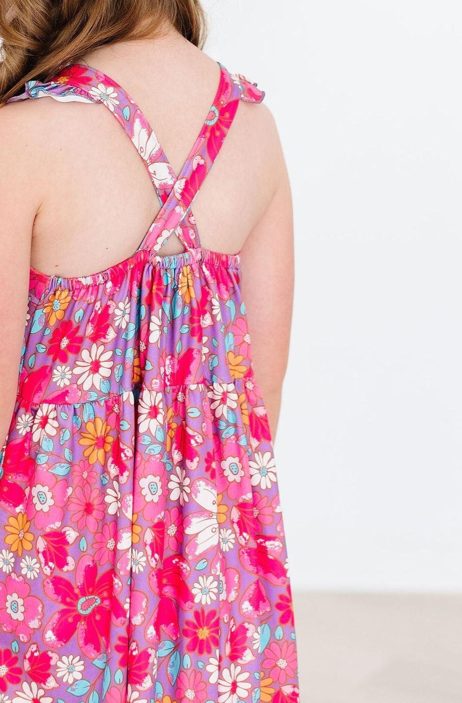 Hawaiian Floral Ruffle Cross Back Dress - Mila & Rose ® - Flyclothing LLC