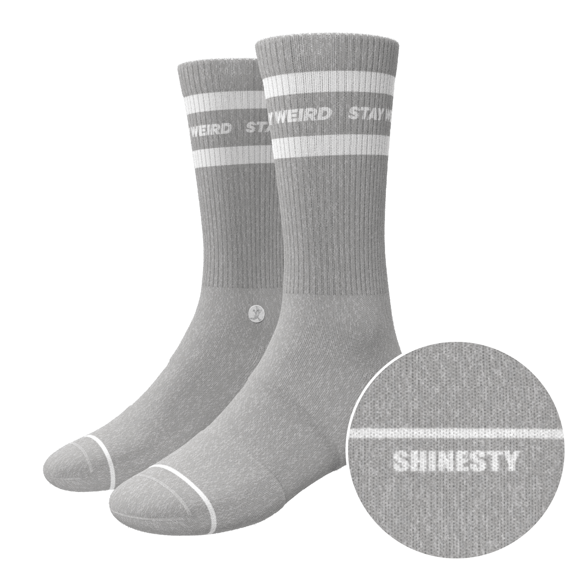The Haze | Grey and White Stripe Heel Hammock™ Crew Socks - Shinesty