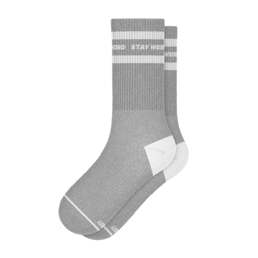 The Haze | Grey and White Stripe Heel Hammock™ Crew Socks - Shinesty