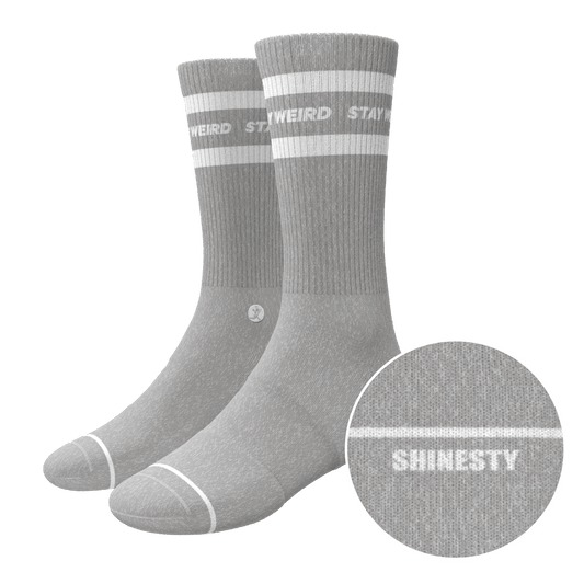 The Haze | Grey and White Stripe Heel Hammock™ Crew Socks - Shinesty