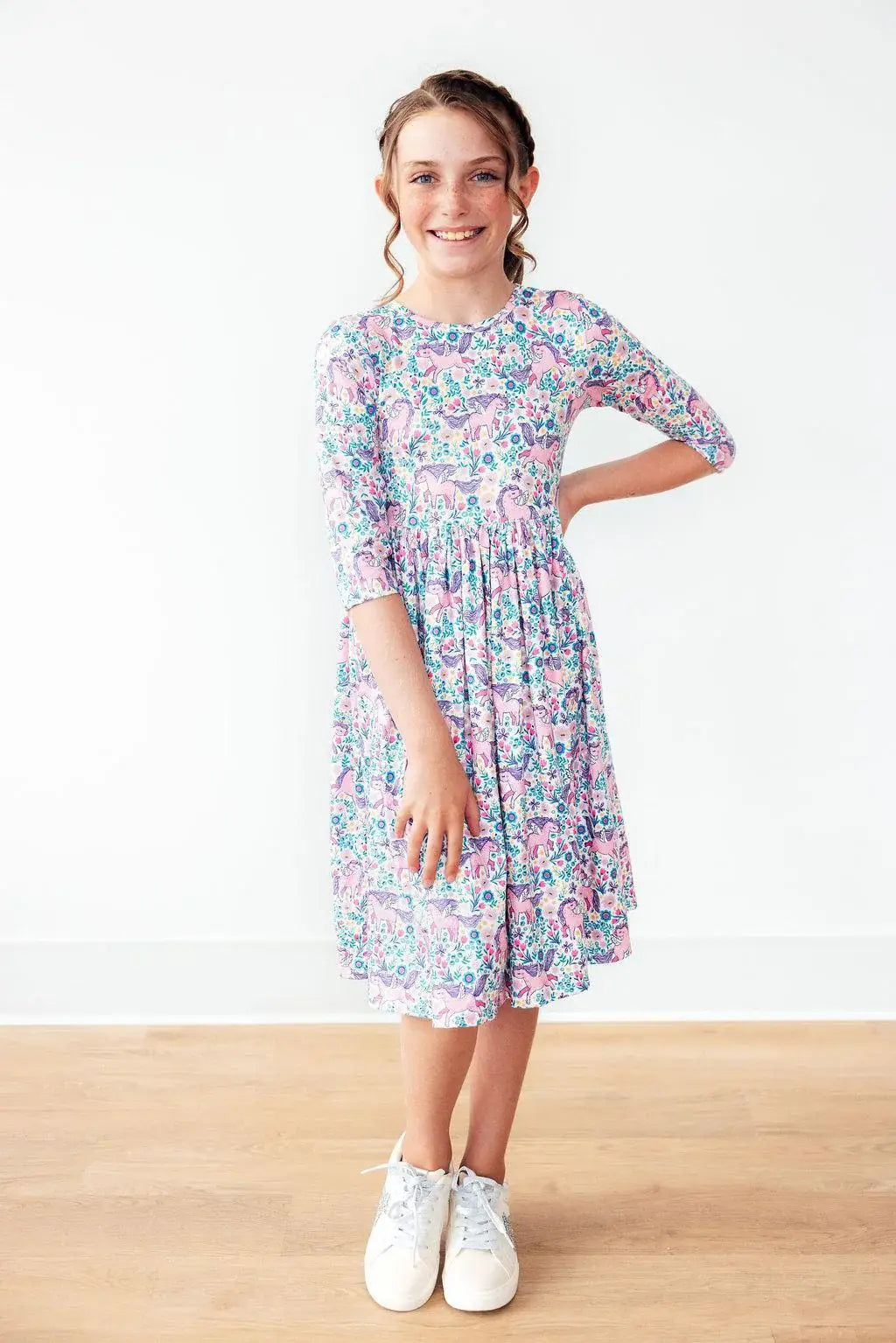 Head in the Clouds 3/4 Sleeve Pocket Twirl Dress - Mila & Rose ® - Flyclothing LLC