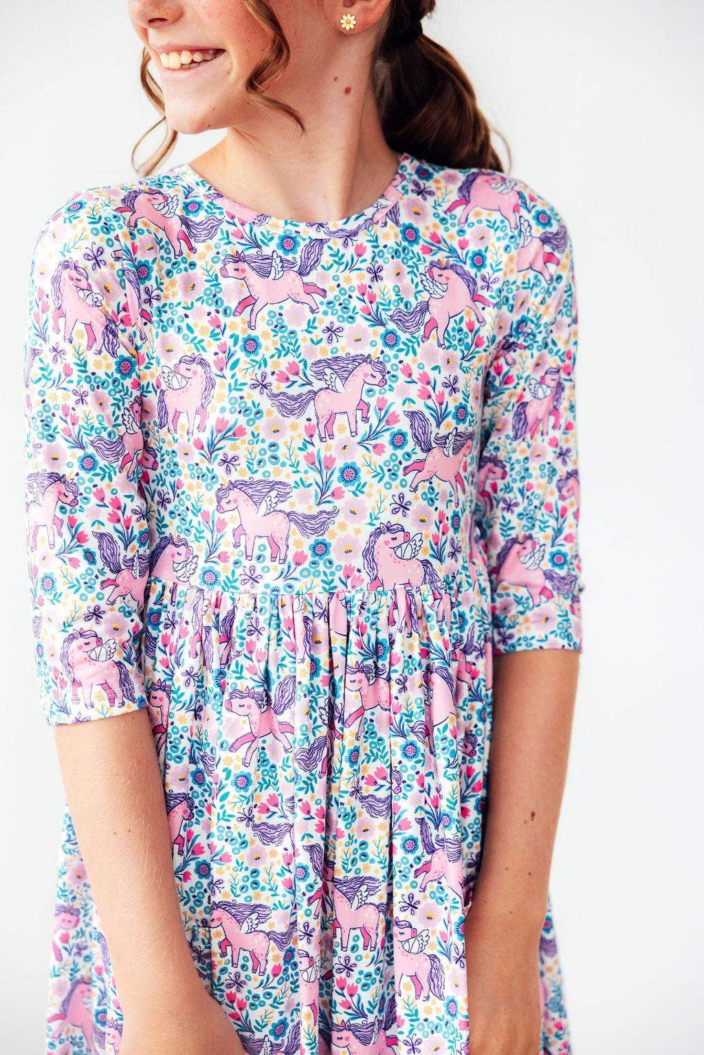 Head in the Clouds 3/4 Sleeve Pocket Twirl Dress - Mila & Rose ® - Flyclothing LLC