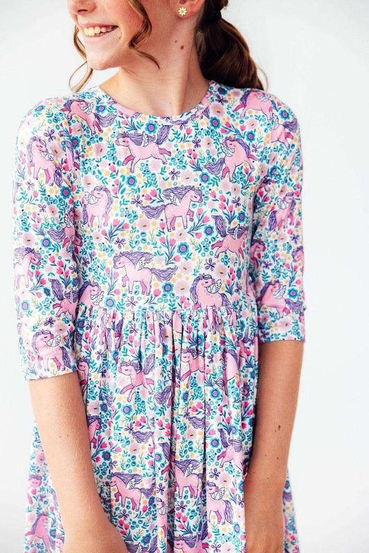 Head in the Clouds 3/4 Sleeve Pocket Twirl Dress - Mila & Rose ® - Flyclothing LLC