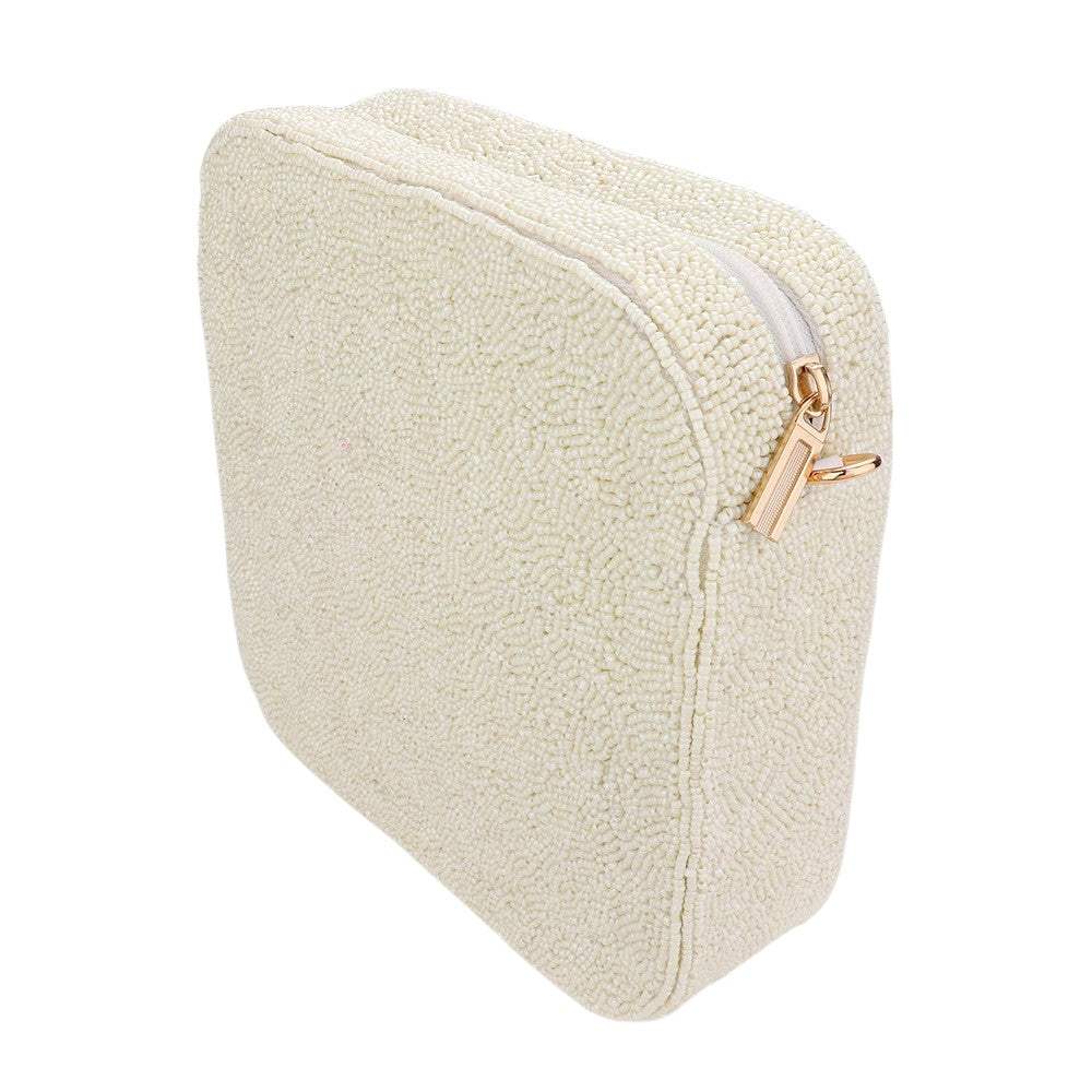 Heart Accented Seed Beaded Square Crossbody Bag - Madeline Love - Flyclothing LLC