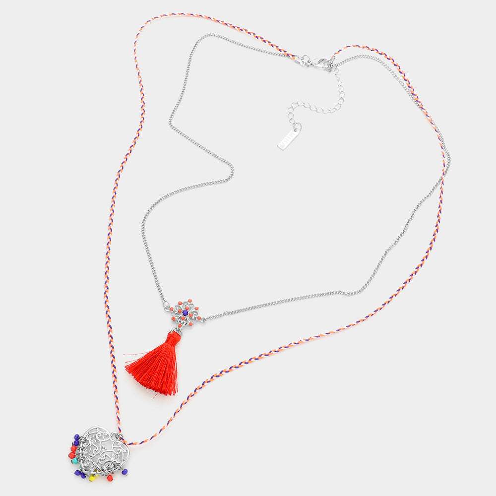Heart Pendant Necklace With Tassel Set - Madeline Love - Flyclothing LLC