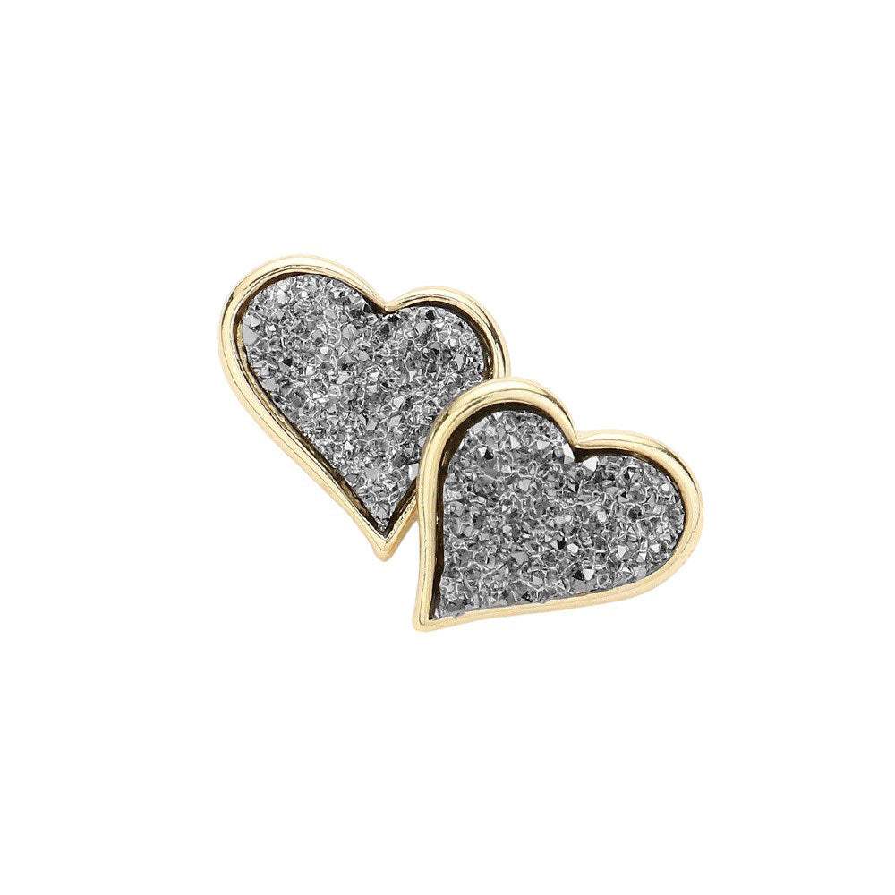 Druzy Heart Stud Earrings - Madeline Love - Flyclothing LLC