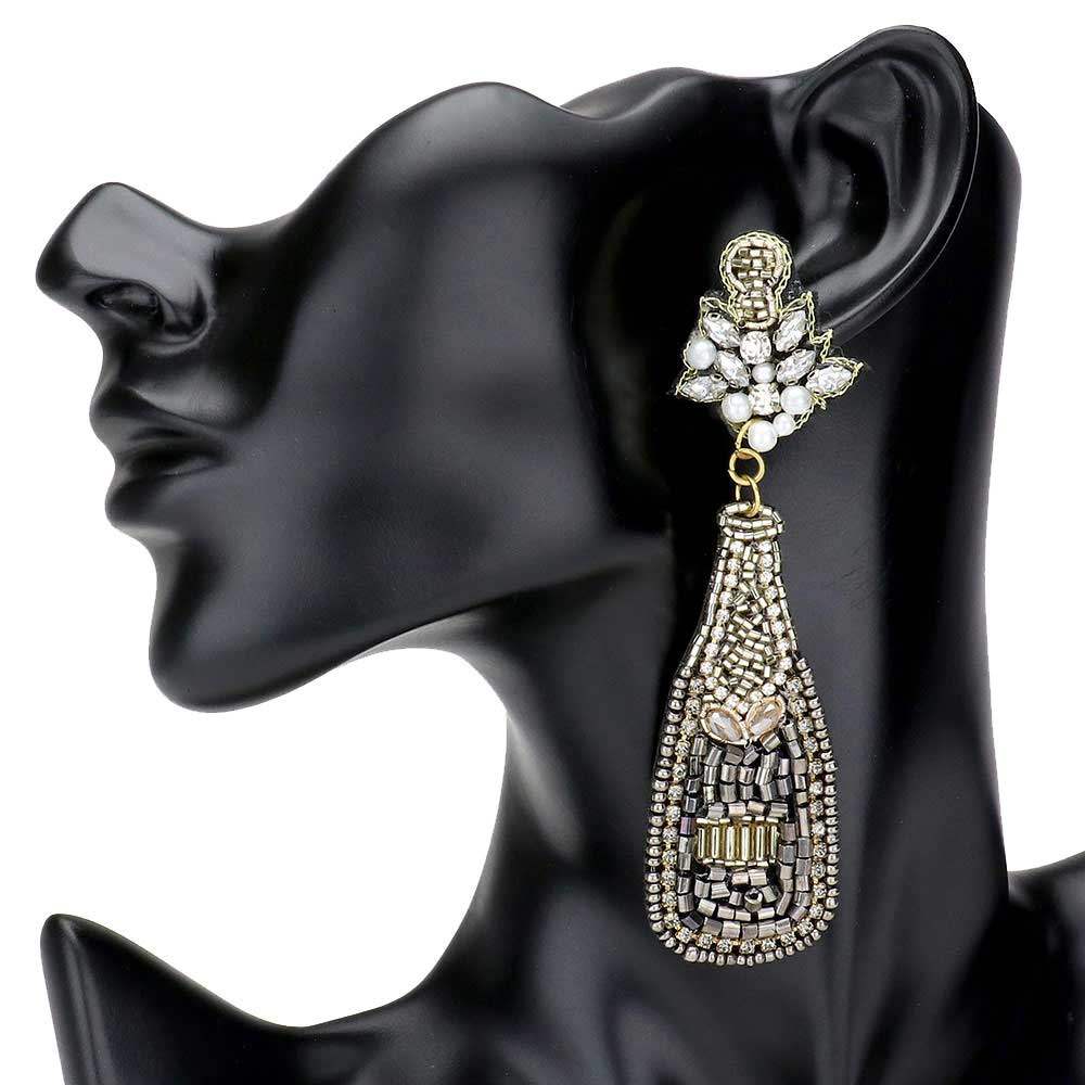 Felt Back Multi Beaded Champagne Dangle Earrings - Madeline Love - Flyclothing LLC