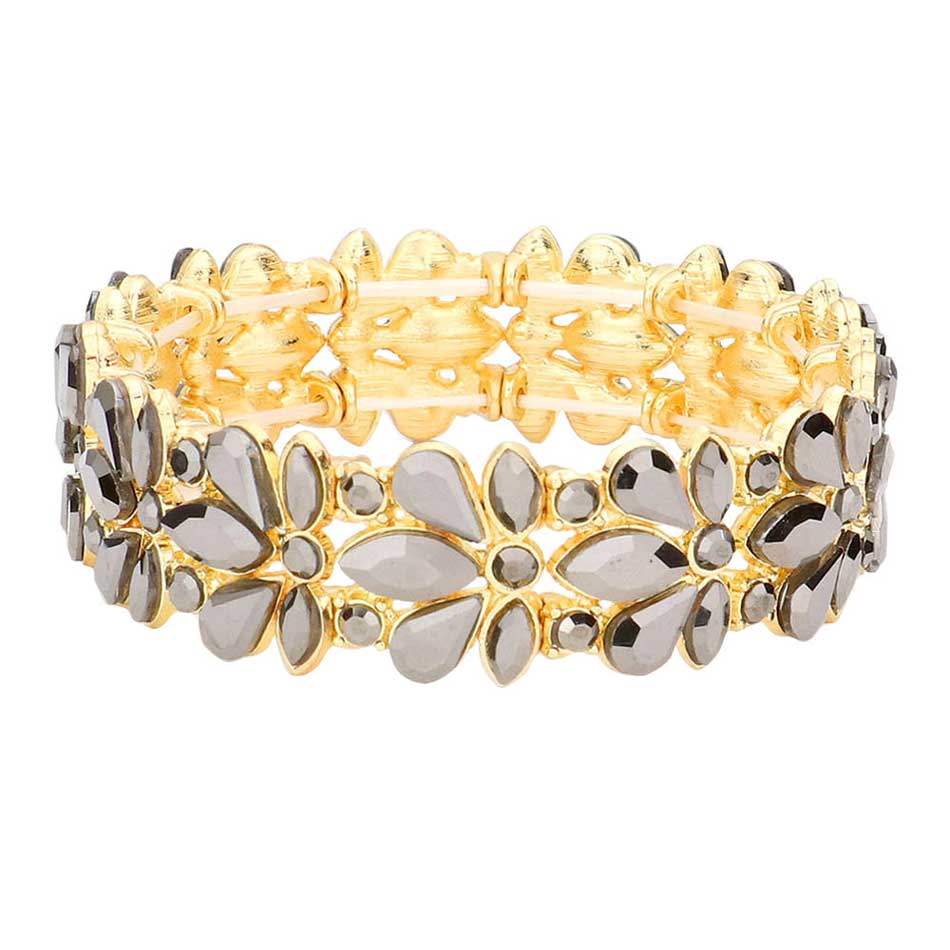 Floral Crystal Stretch Evening Bracelet - Madeline Love - Flyclothing LLC