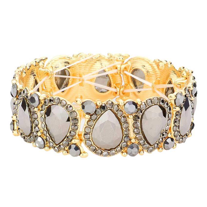 Teardrop Rhinestone Trim Stretch Evening Bracelet - Madeline Love - Flyclothing LLC