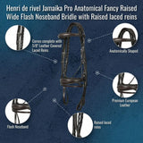 Henri de rivel Jamaika Pro Anatomical Fancy Raised Wide Flash Noseband Bridle with Raised laced reins - Breeches.com - Flyclothing LLC