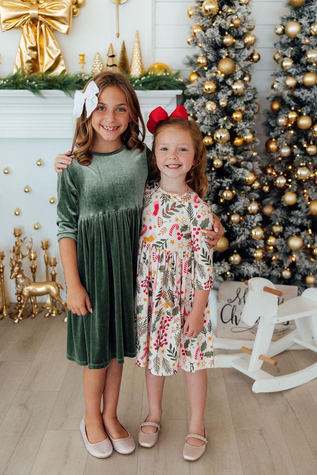 Holly Jolly Christmas 3/4 Sleeve Pocket Twirl Dress - Mila & Rose ® - Flyclothing LLC