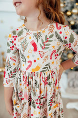 Holly Jolly Christmas 3/4 Sleeve Pocket Twirl Dress - Mila & Rose ® - Flyclothing LLC