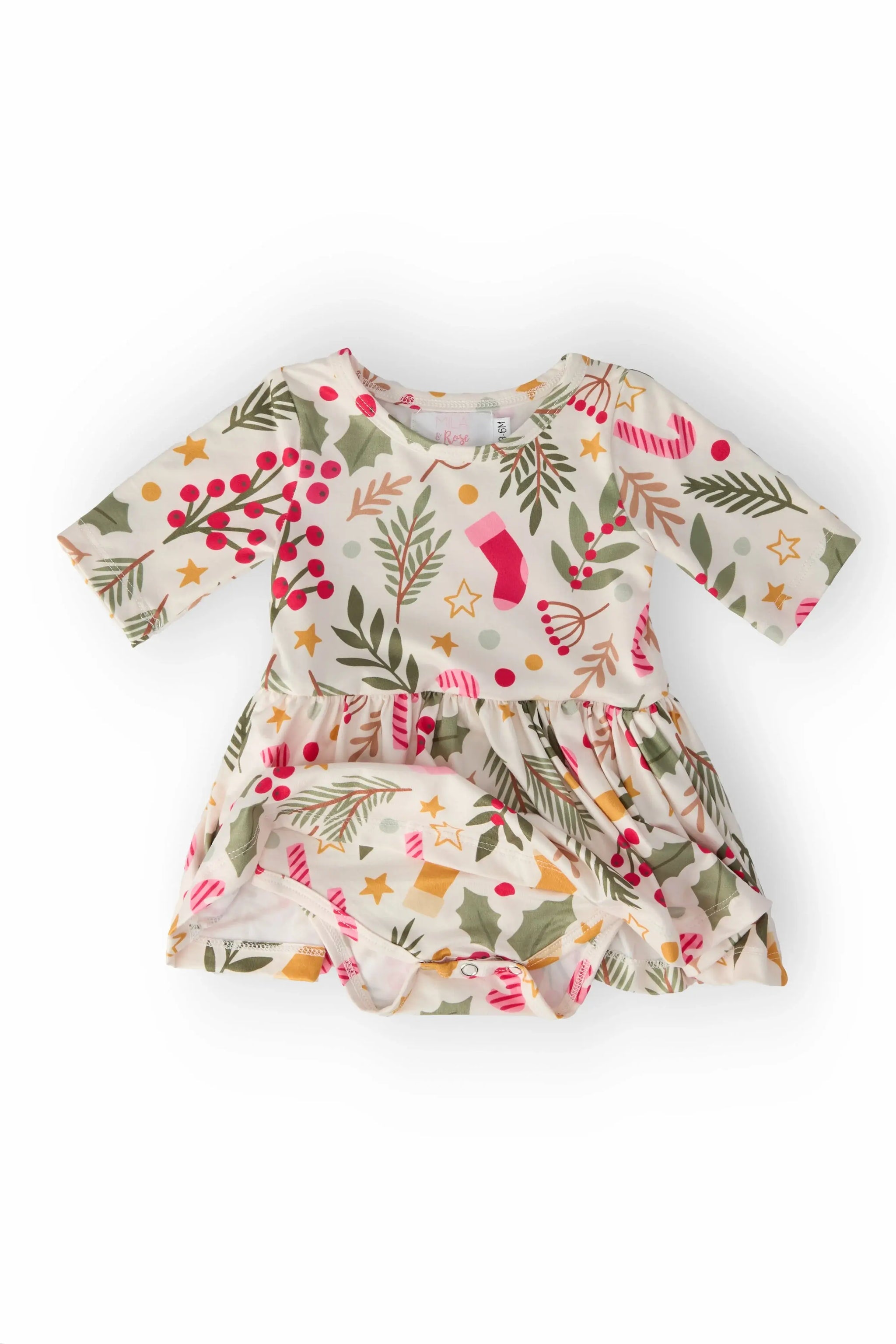 Holly Jolly Christmas 3/4 Sleeve Twirl Bodysuit - Mila & Rose ® - Flyclothing LLC