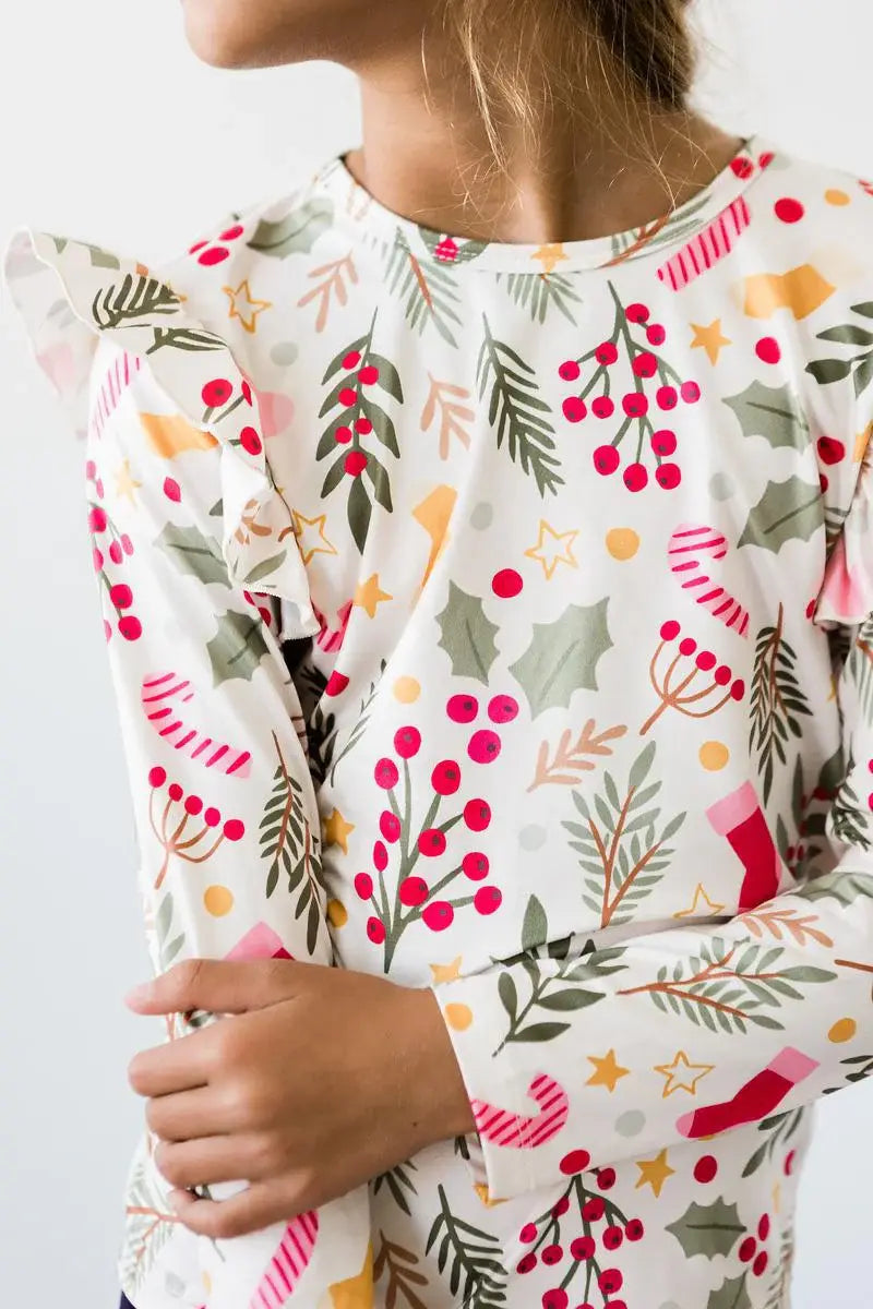 Holly Jolly Christmas L/S Ruffle Tee - Mila & Rose ® - Flyclothing LLC