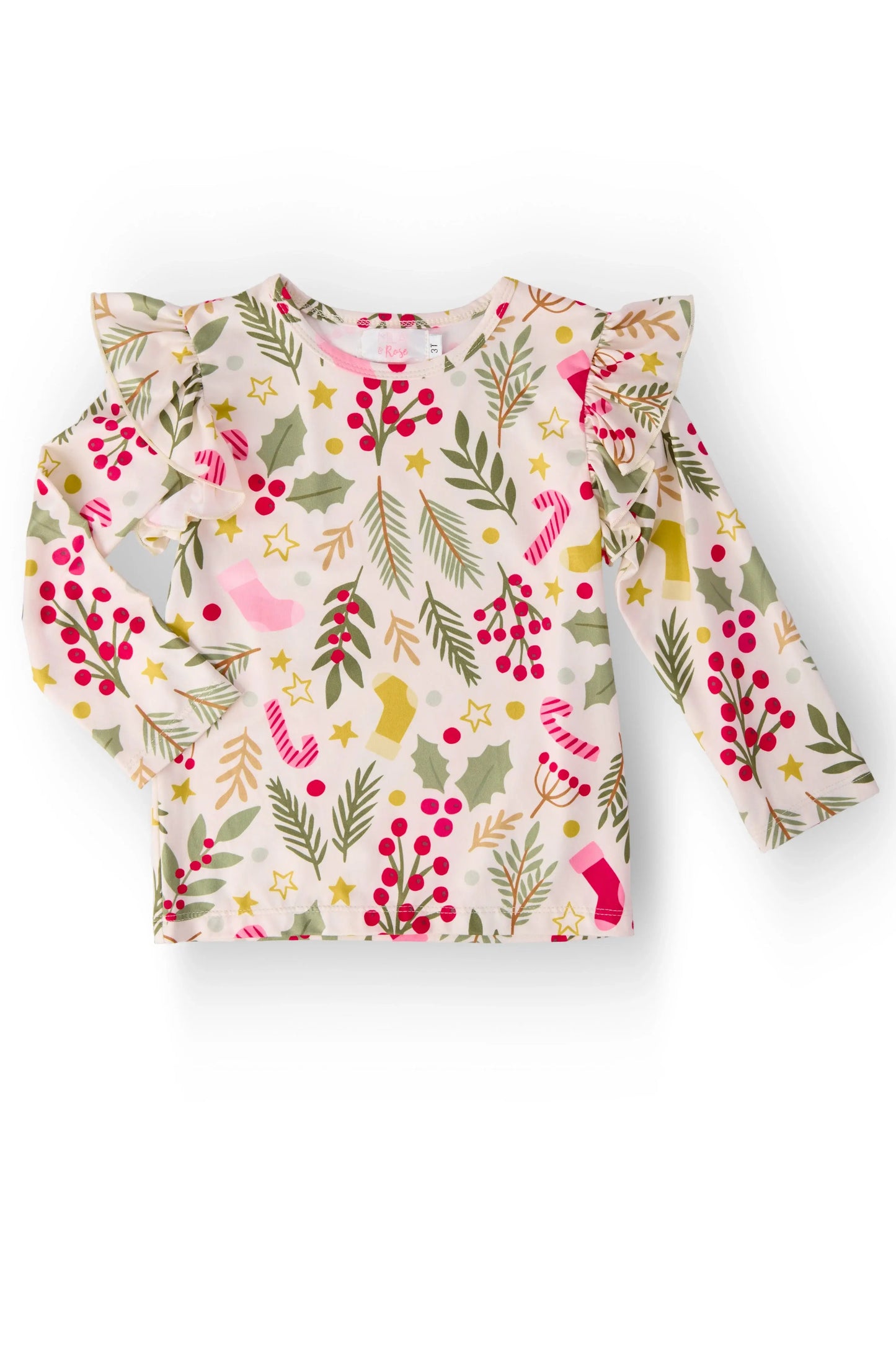 Holly Jolly Christmas L/S Ruffle Tee - Mila & Rose ® - Flyclothing LLC