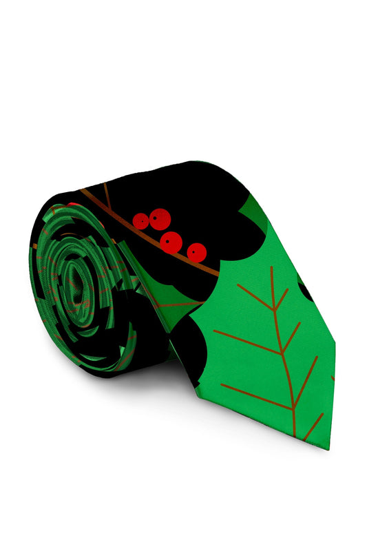 The Deck Yourselves | Black & Green Holly Print Tie - Shinesty