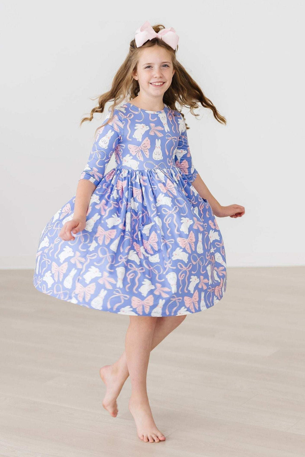 Hop, Skip & Twirl 3/4 Sleeve Pocket Twirl Dress - Mila & Rose ® - Flyclothing LLC